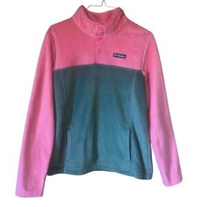 Pink Green Fleece Columbia Quarter Snap Up Jacket Youth XL 18/20 Pullover